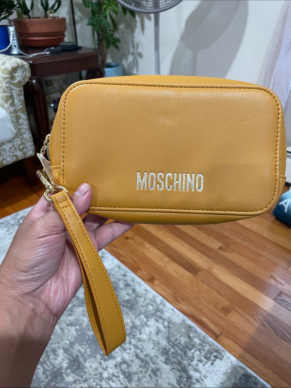 Moschino Mustard Yellow Leather Wristlet Pouch